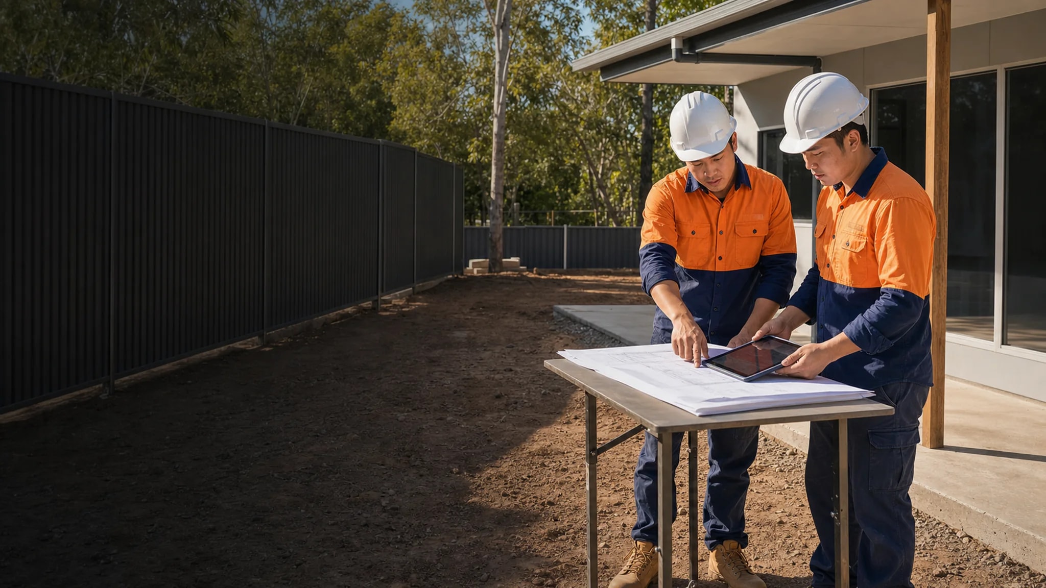 AUHUA Services team reviewing project plans and site information